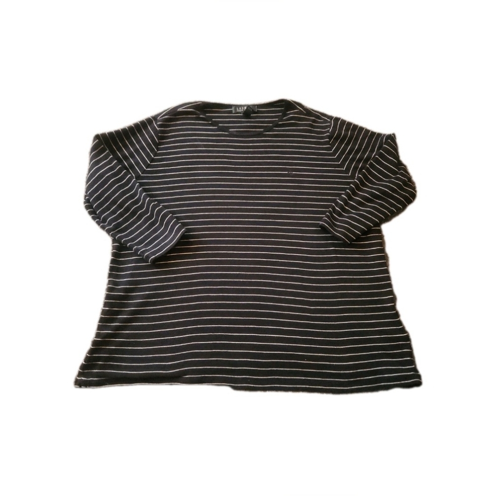 Lauren Ralph Lauren Womens Shirt Size 1x (Xl) Black & White Stripes Logo Preppy
